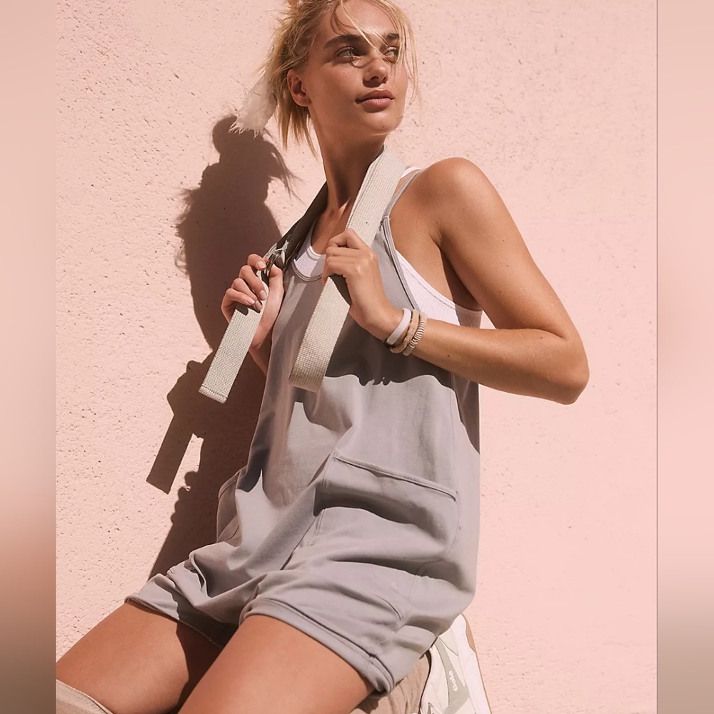 OFFER New Free People Hot Shot Romper Gray Blue Granite Onesie S FP Movement NWT